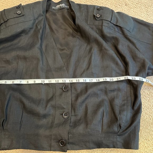 VTG Linda Allard Ellen Tracy Jacket Linen Black Embroidered Aztec Inca Size 10 - Picture 9 of 15